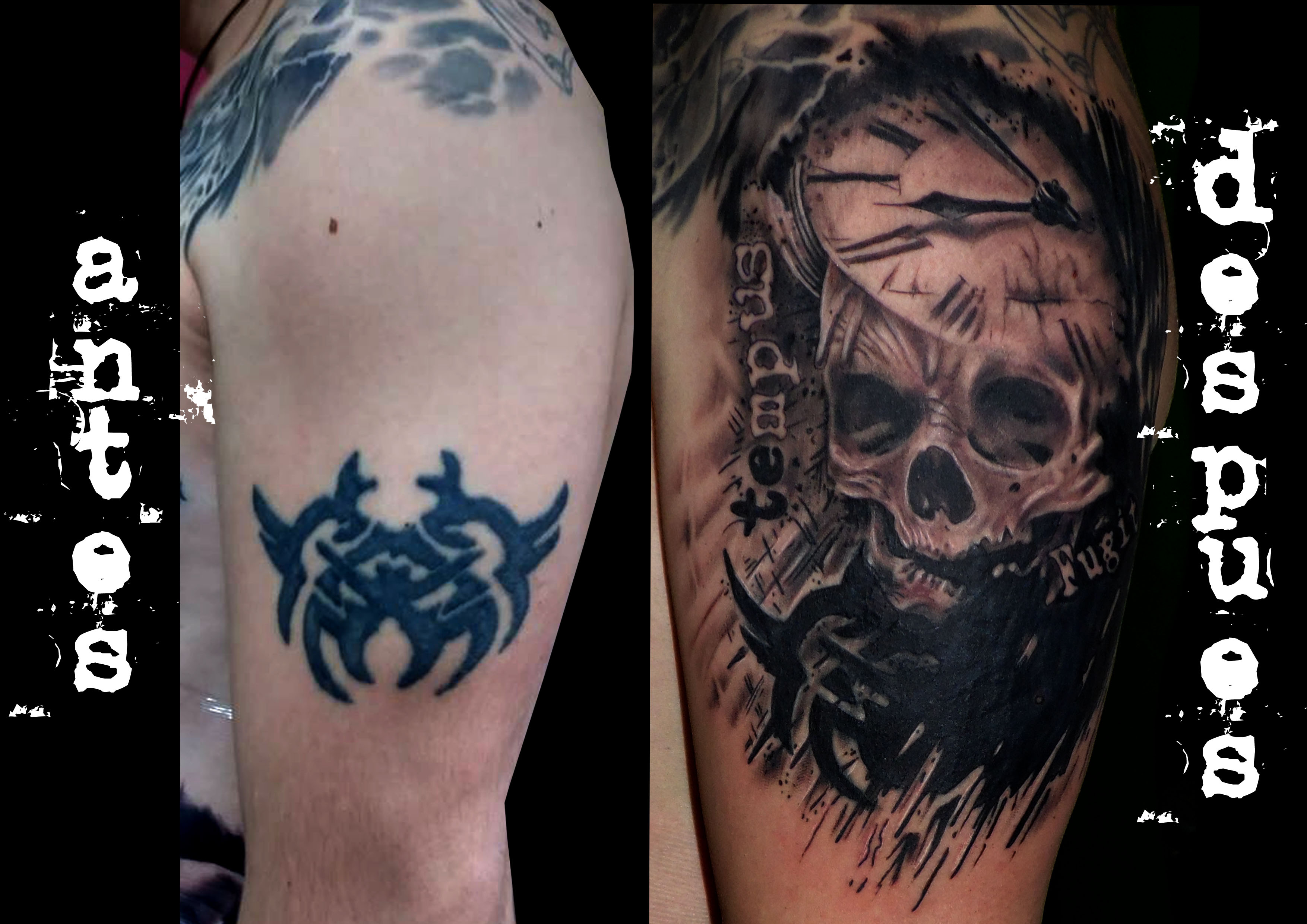 tatuaje tattoo calavera reloj skull black grey cover tapado brazo 13depicas
