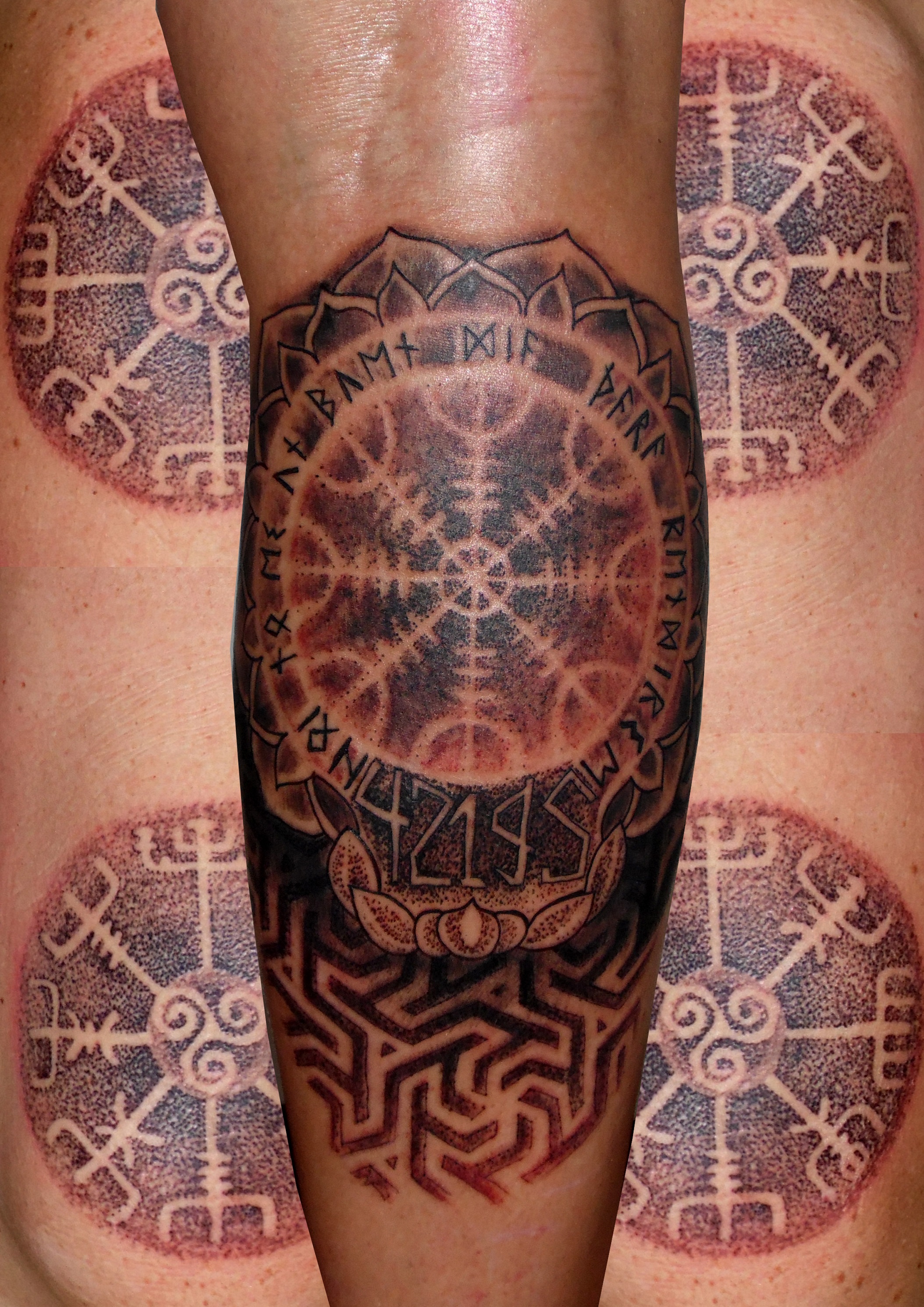puntillismo tattoo tatuajes huesca jaca tattoo pierna mandala geométrico 13depicas