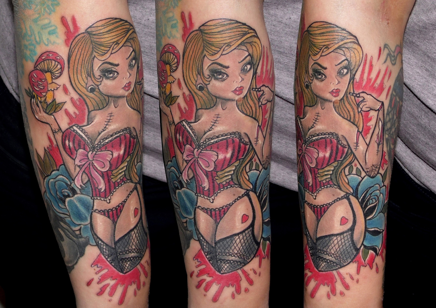 pinup zombie tattoo tatuaje huesca jaca antebrazo color 13depicas chica