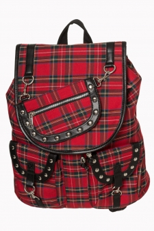 Mochila tartan roja cuadro escocés cadena tachuelas studs bag ropa tattoo clothing online 13depicas