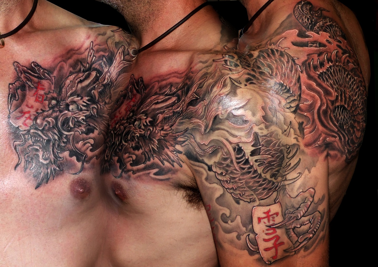 tatuaje imágenes tattoo dragón japonés hombro pecho espalda gris negro 13depicas trecedepicas jaca huesca