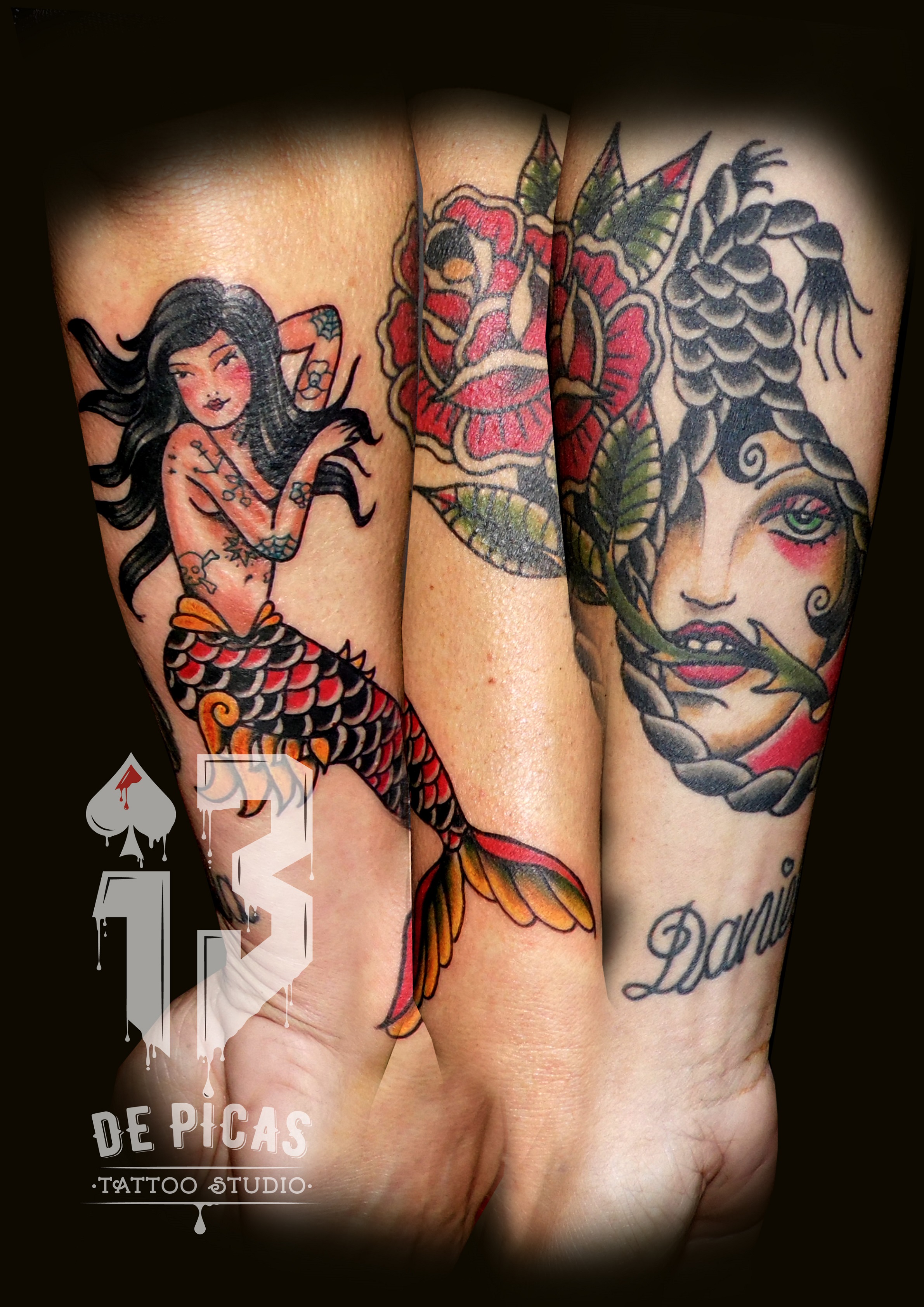 piezas tradicional tattoo tatuajes jaca huesca spain 13depicas antebrazo color sirena tatuajes tattoos old school rosa