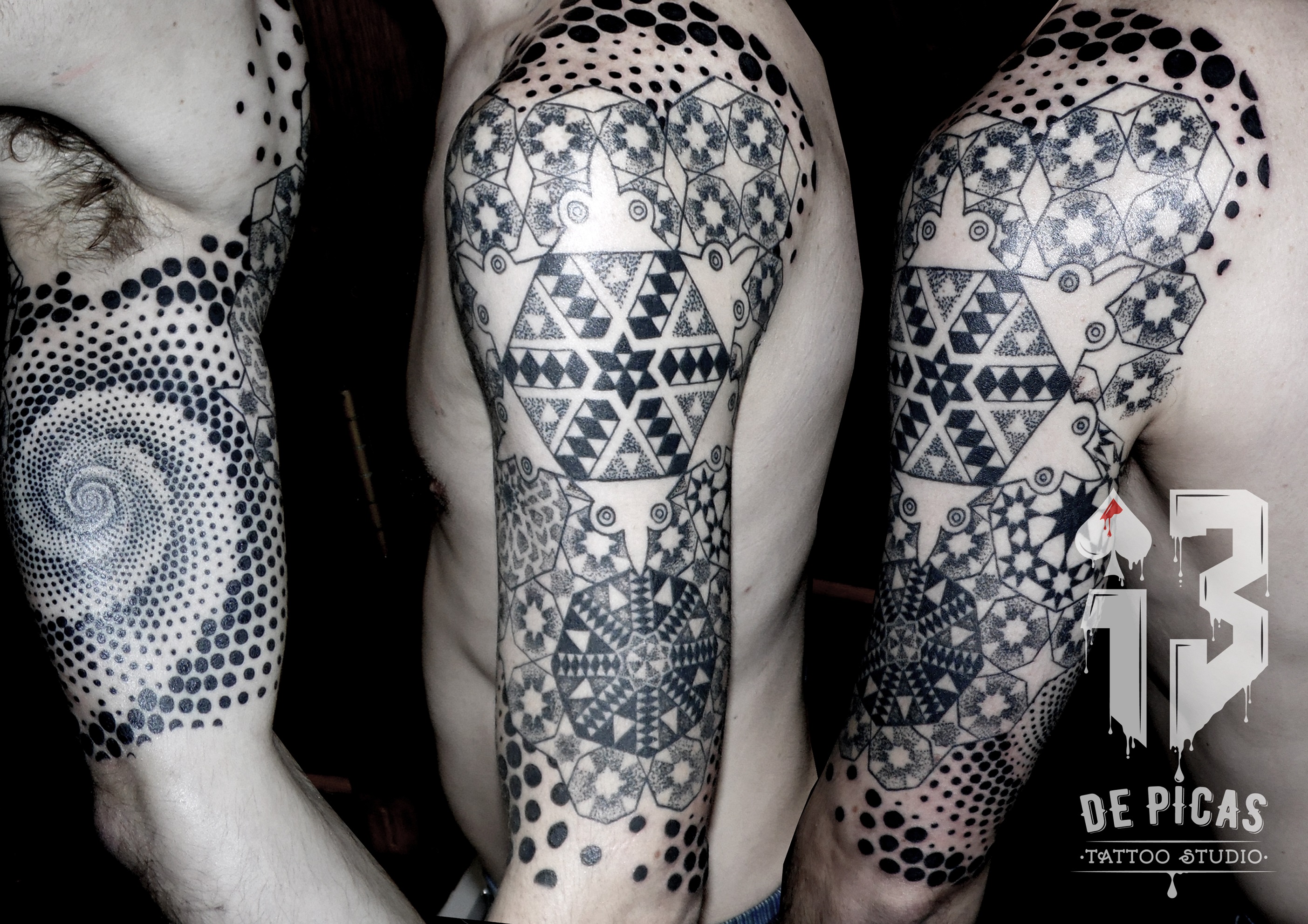 simetrico mosaico mudejar tattoo logo 13depicas tatuajes geométrico espiral hombro brazo jaca