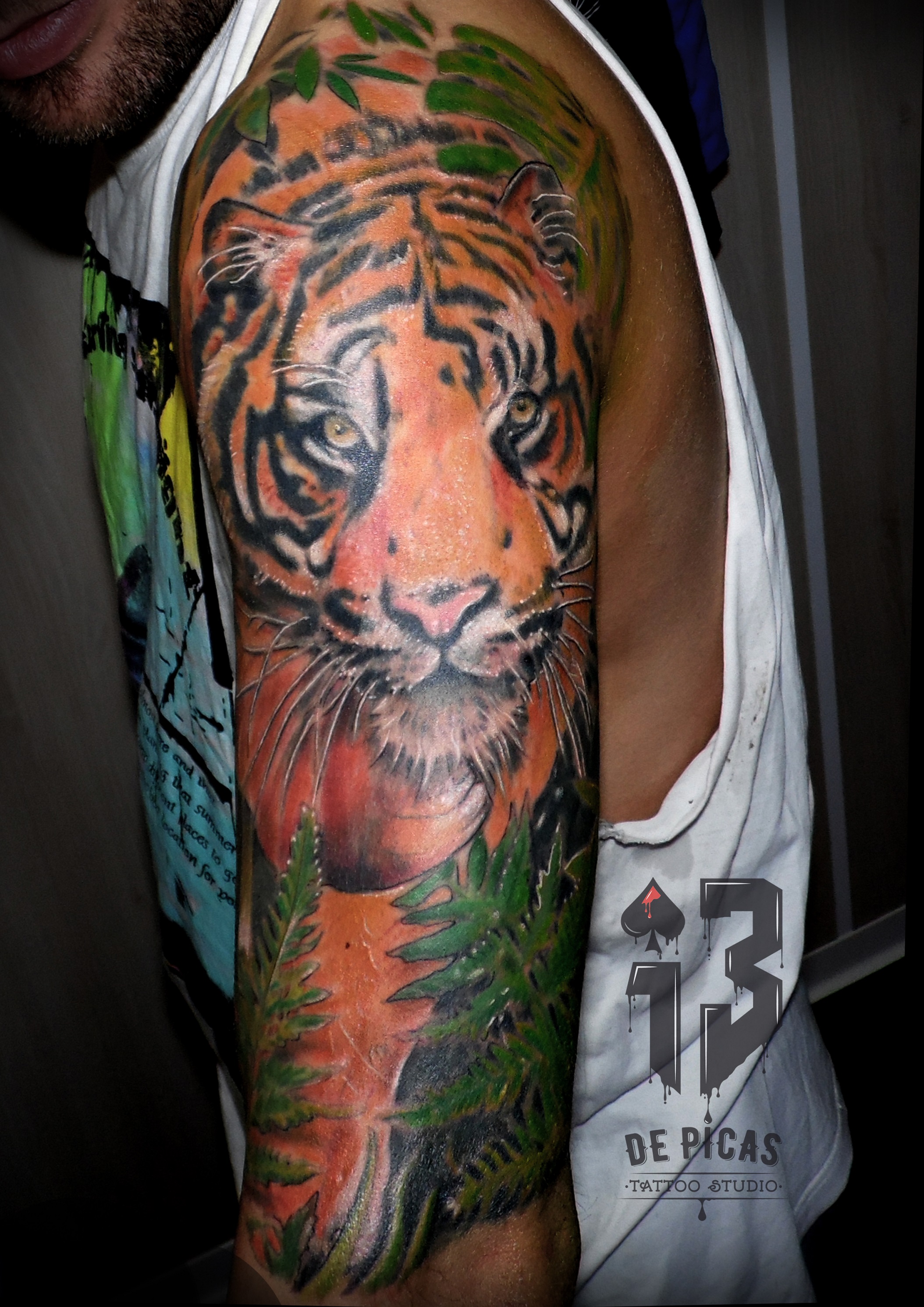 tigre tatuaje tattoo color hombro brazo retrato felino realismo 13depicas jaca huesca